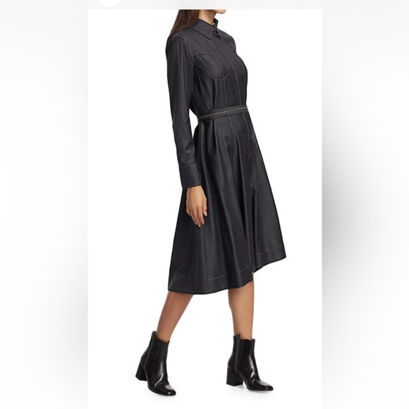 BRUNELLO CUCINELLI Denim Belted Wool Shirtdress in Anthracite $2895 - Picture 3 of 13